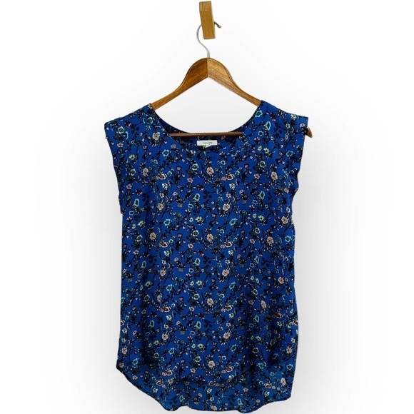 Pleione Blouse Boho Romantic Floral Cap Sleeve Blue Print Top Small - Picture 3 of 10